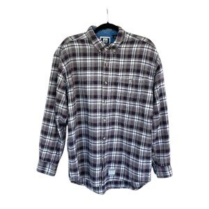 County Seat Shirt Size L Rugged Wear Plaid Flannel Hong Kong 100% Cotton Vintage